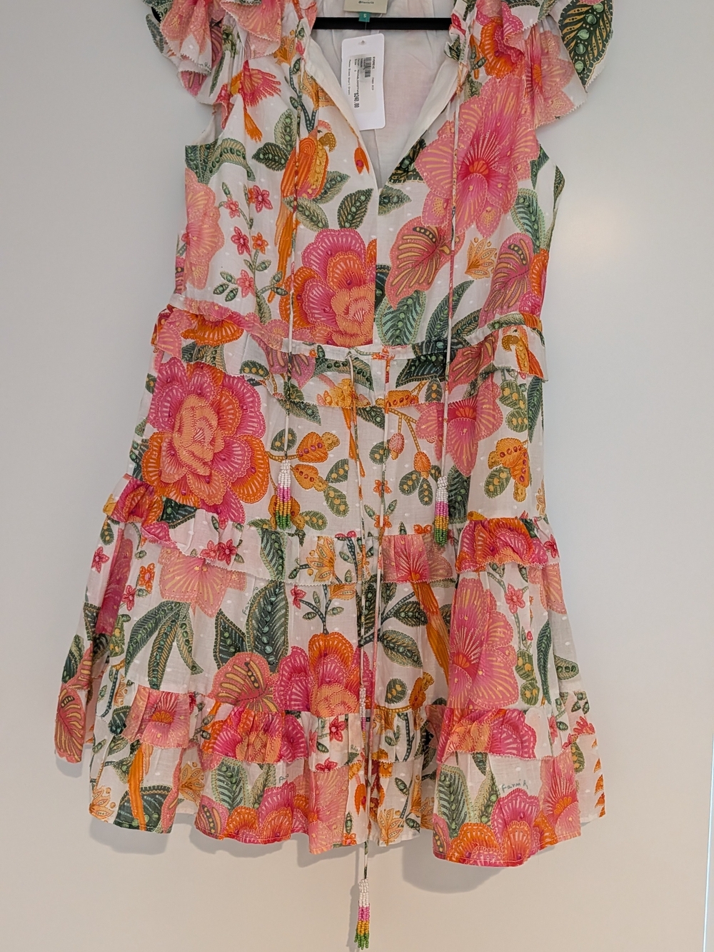 FARM Rio  Floral Ruffle Dress in Pink, Orange & Green